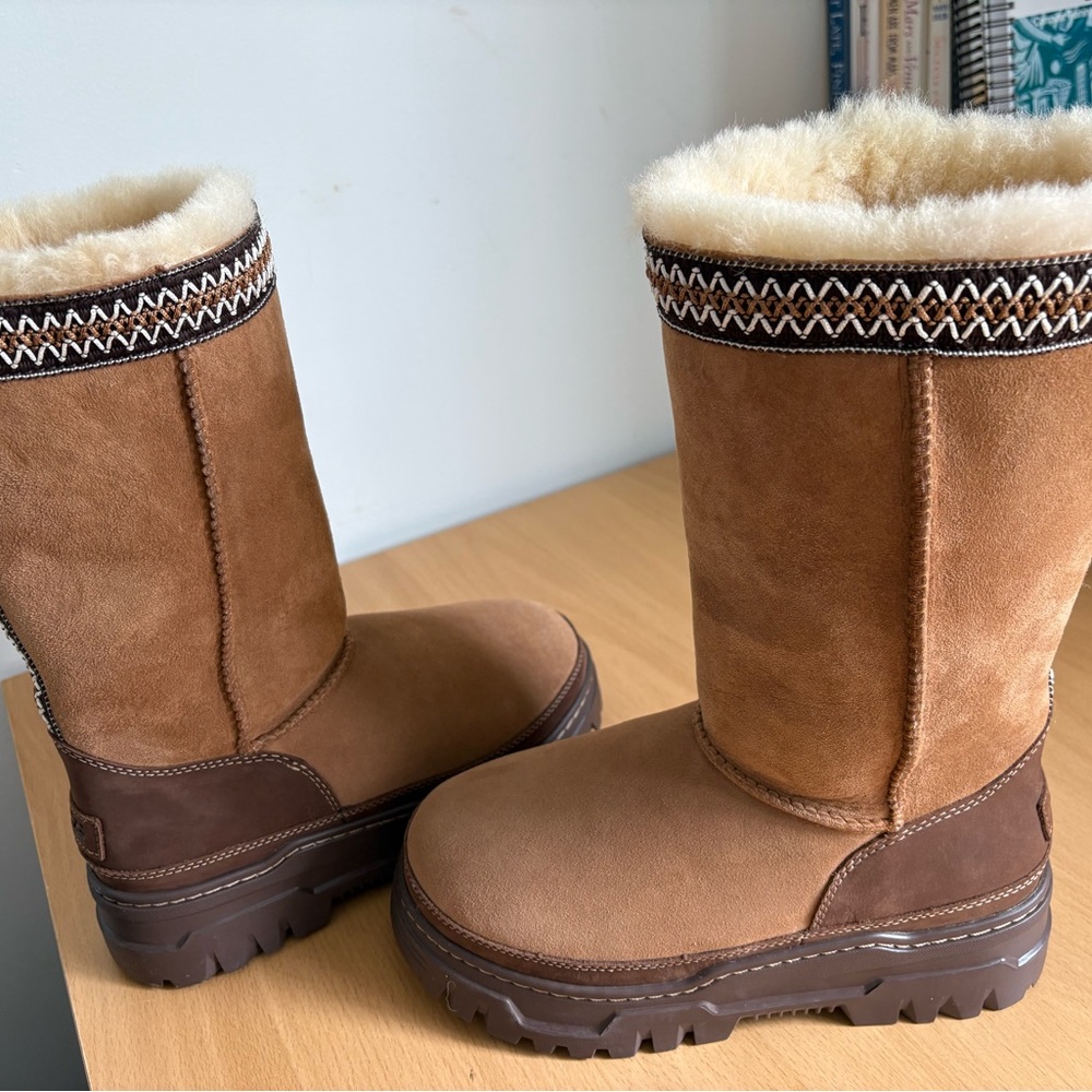 NWT UGG Women’s Chestnut Suede Shearling-Lined Mid-Calf Boots - Picture 2 of 7